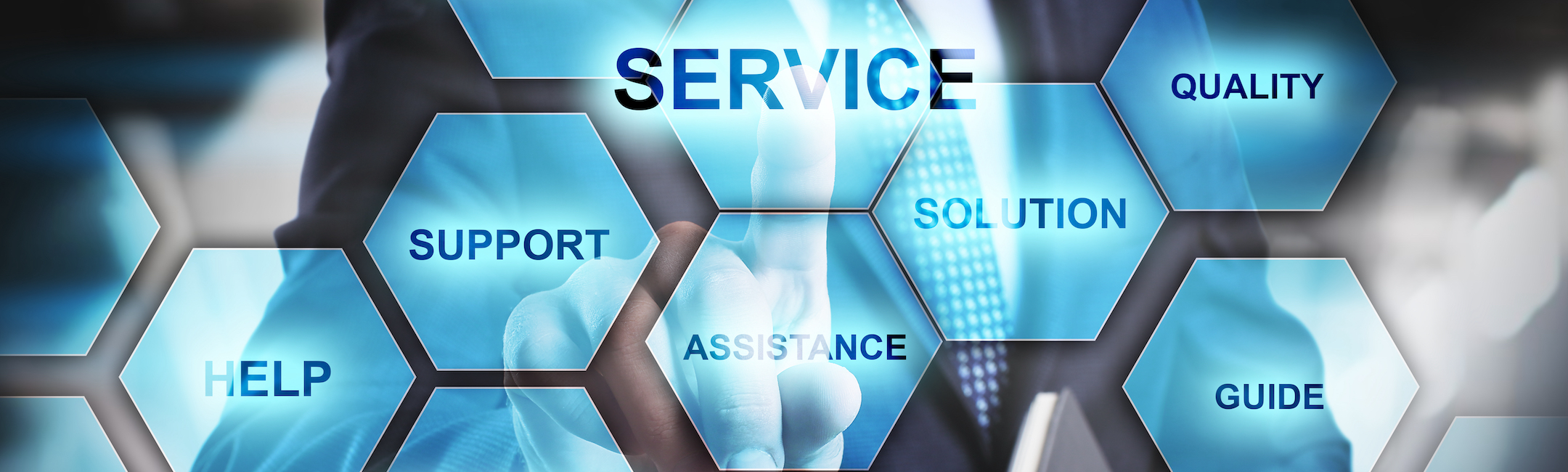 Group of customer service and support icons and visuals representing technical assistance and service support.