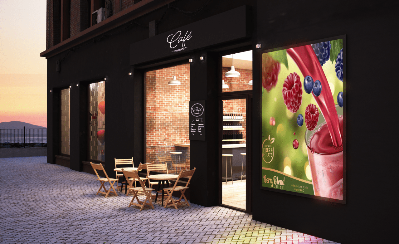 Day/Night graphic on the outside of a cafe.